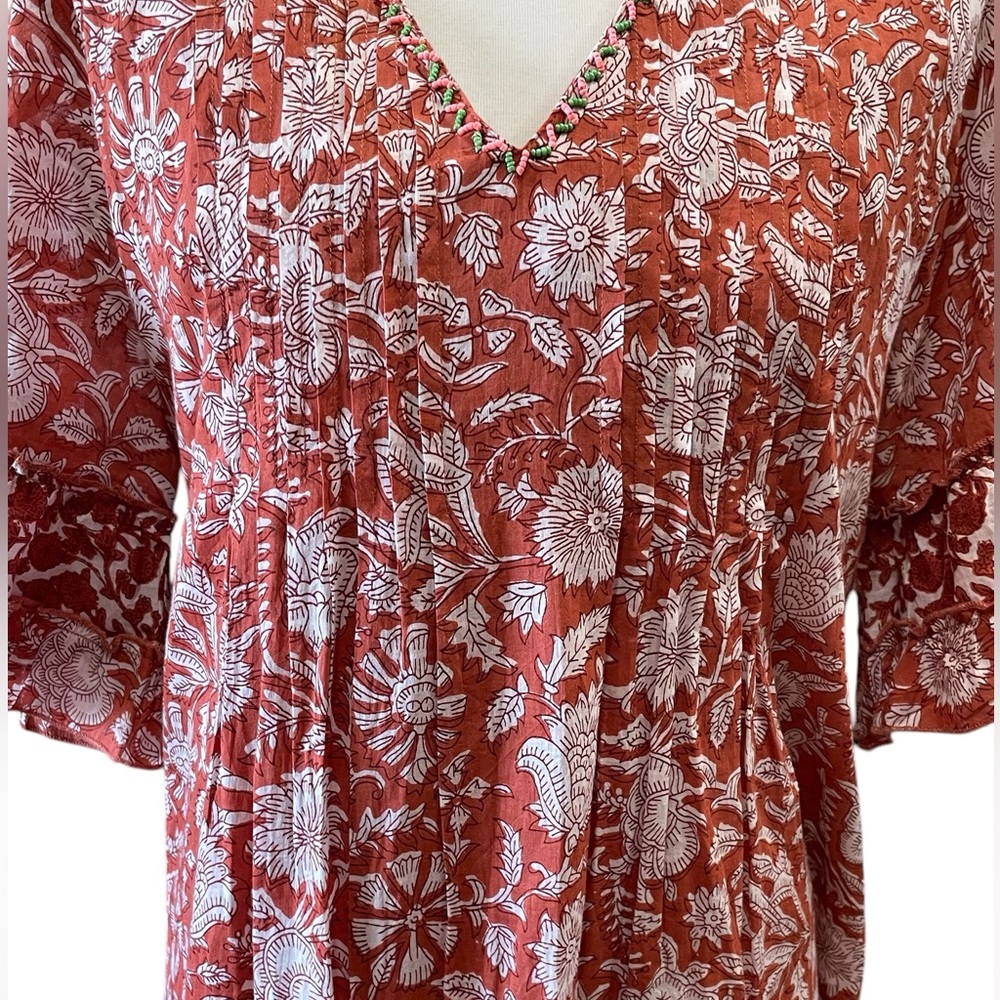 Uncle Frank by Ivy Jane Anthropologie Ruffle Floral Boho Tunic Swing Dress L - Picture 3 of 13